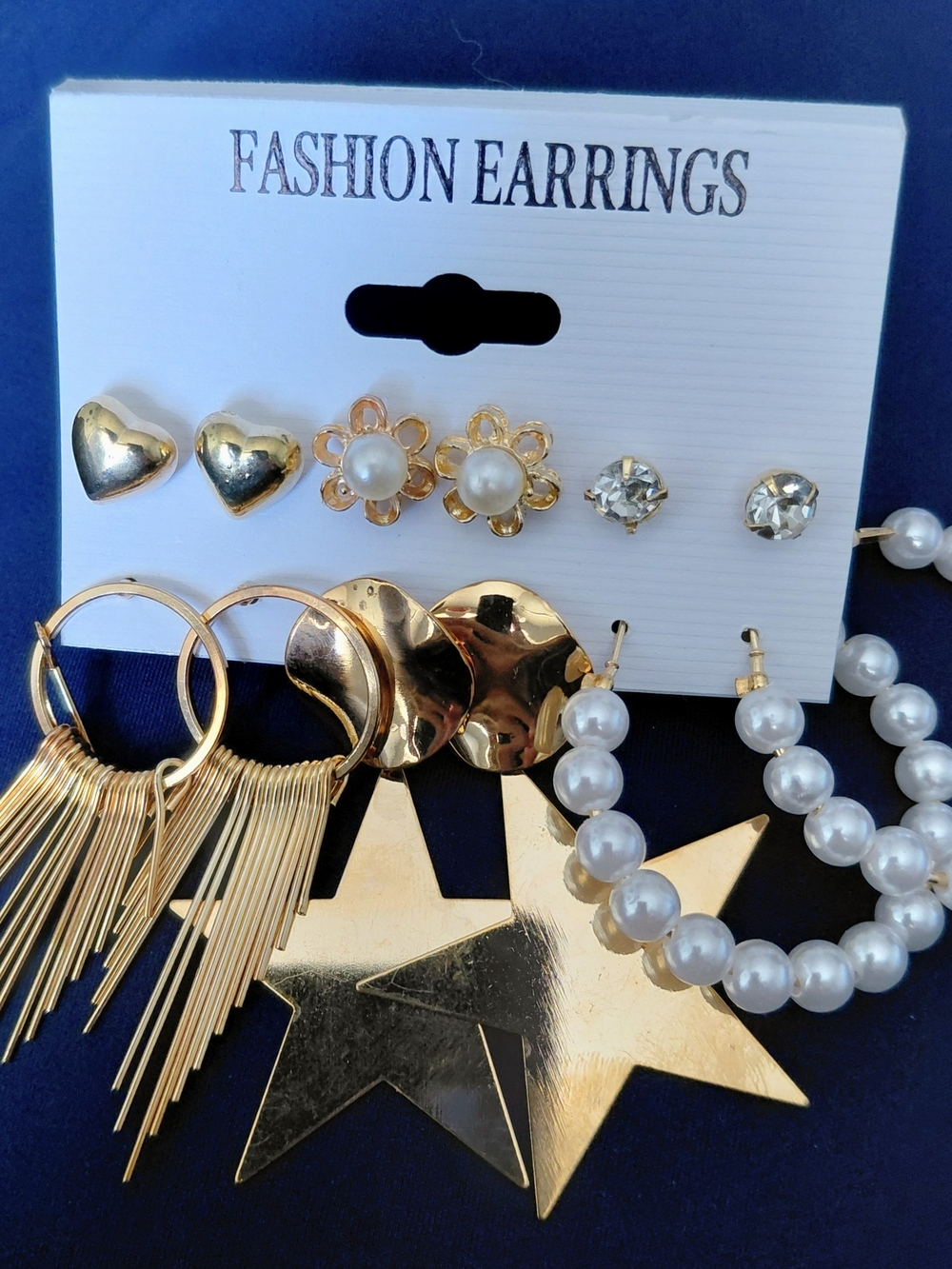 Gold and White Multi-Pair Women’s Earring Set –